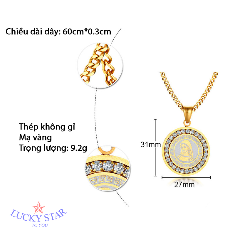 Dây chuyền vàng Thánh Maria đính đá sang trọng