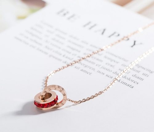 Dây chuyền Titan la mã lồng vòng đá đỏ