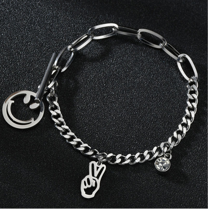 Lắc tay mặt cười cá tính inox trắng sáng Lắc tay mặt cười cá tính inox trắng sáng