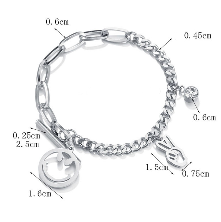 Lắc tay mặt cười cá tính inox trắng sáng Lắc tay mặt cười cá tính inox trắng sáng