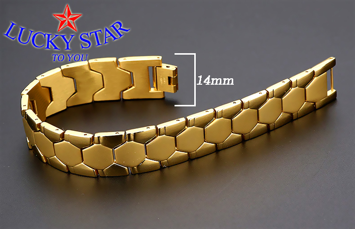 Vòng tay nam inox bản 14mm mạ lớp vàng 24k hiện đại nam tính Vòng tay nam inox bản 14mm mạ lớp vàng 24k hiện đại nam tính